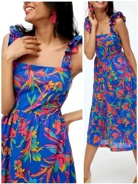 J. Crew Tropical Blue Pink Ruffle Strap Dress, 4